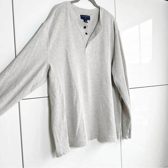 Saddlebred Waffle Knit Thermal Henley Shirt Gray Size Large 3 Button Long Sleeve - Picture 3 of 6
